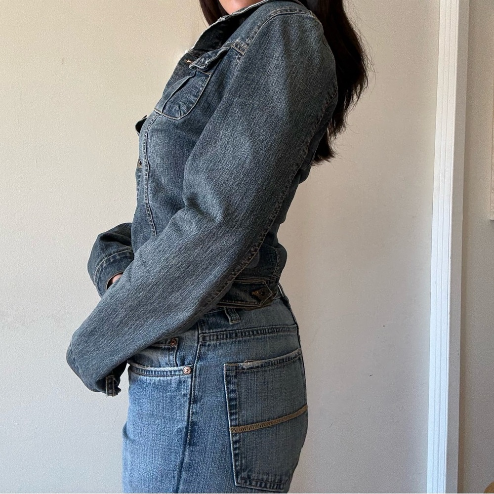 1990s Faded Fitted Denim Jacket -Grunge Y2K Jean Jacket — Small - Picture 4 of 7